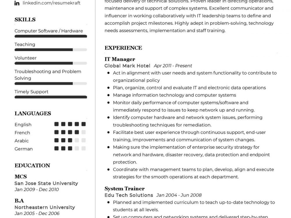 IT Manager CV Example in 2024 - ResumeKraft