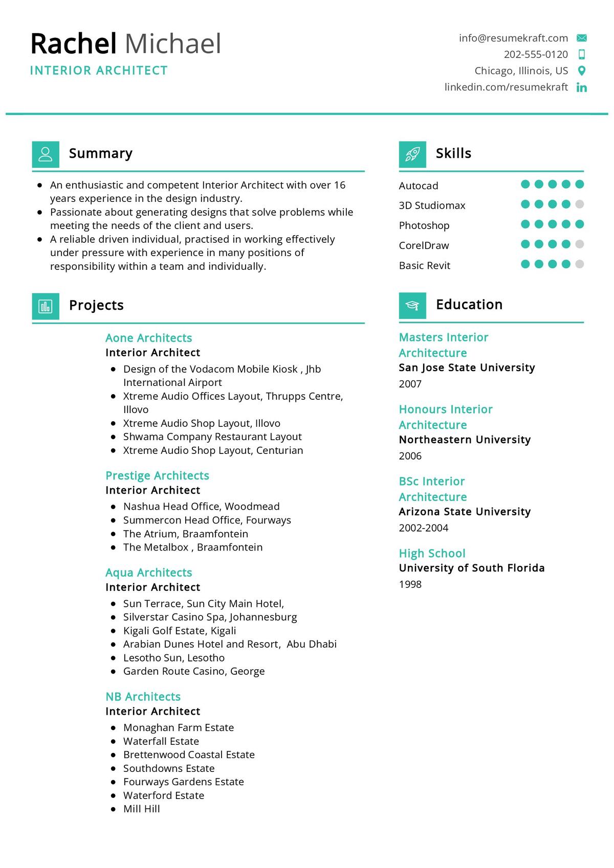 Interior Architect CV Example 2023 Writing Tips ResumeKraft