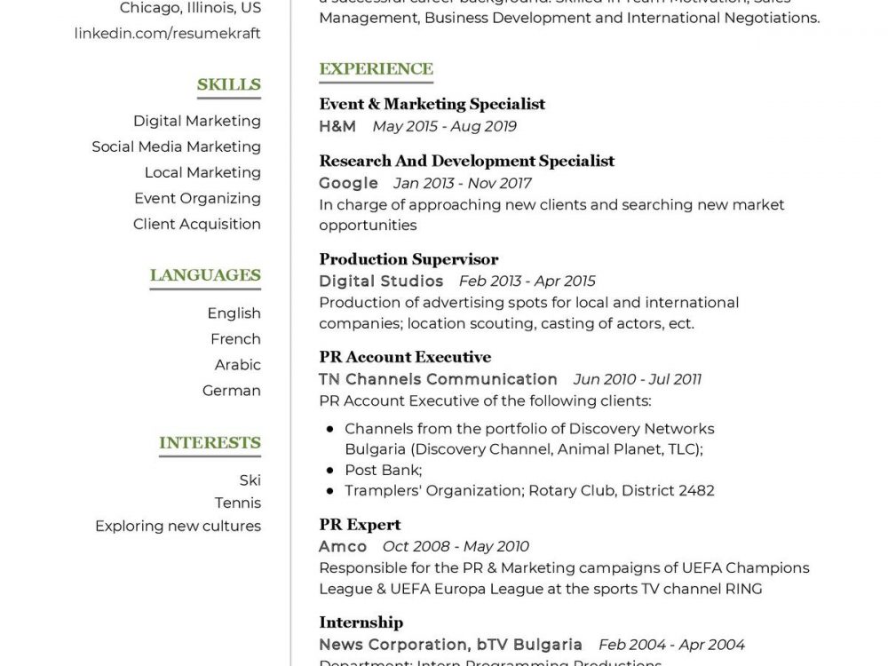 Marketing Specialist CV Sample