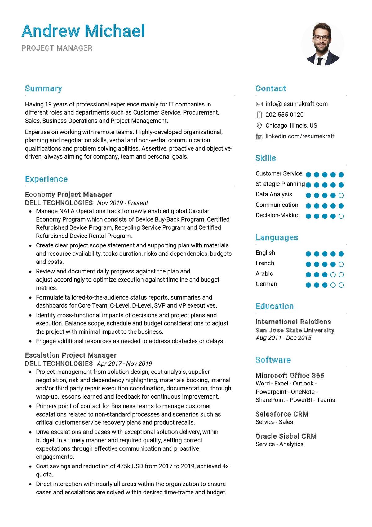 resume template for project manager