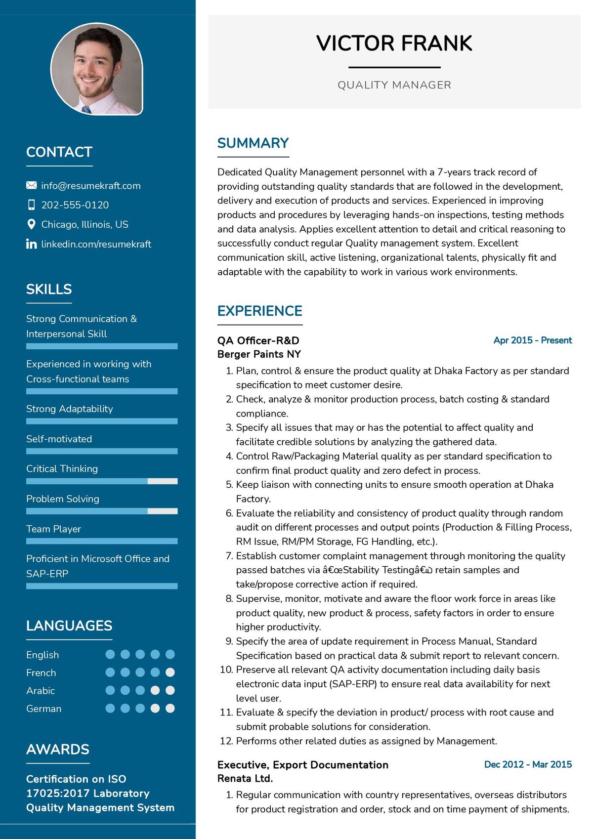 objective on resume for quality manager