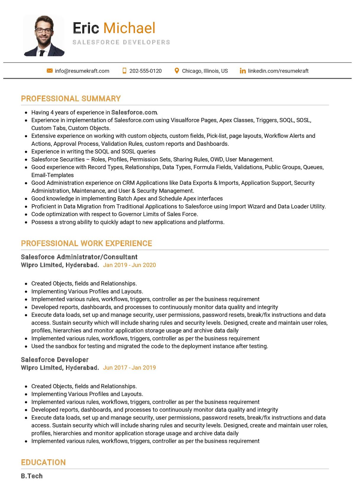 Salesforce Developer CV Sample 