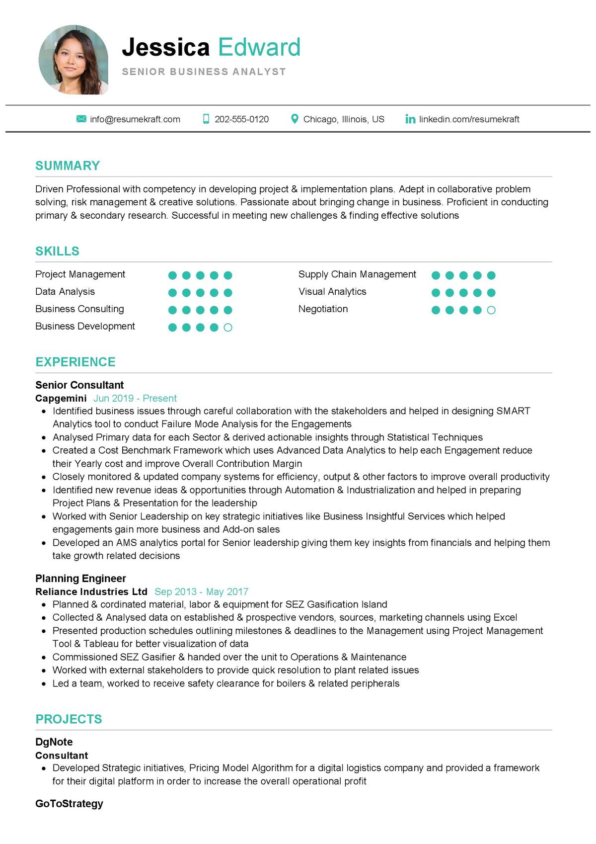 personal statement cv business analyst