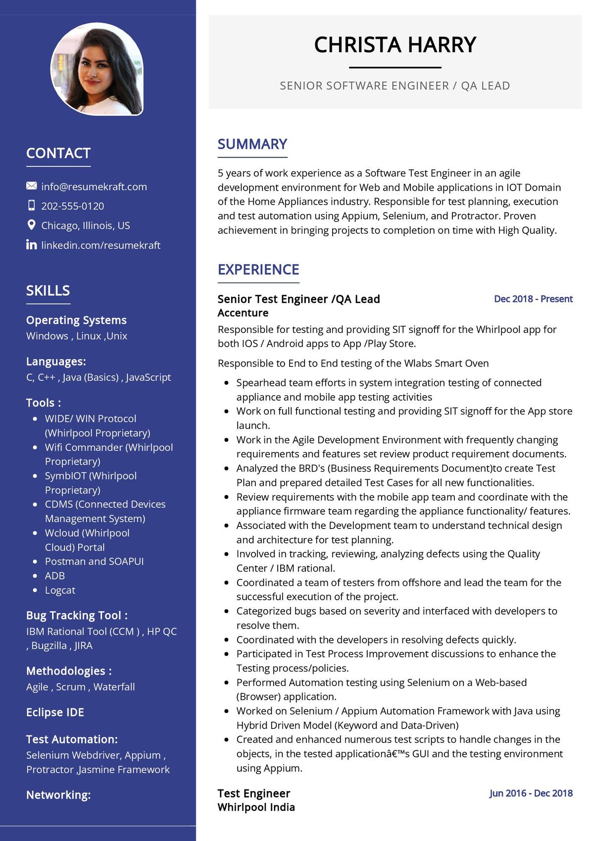 resume template for test engineer