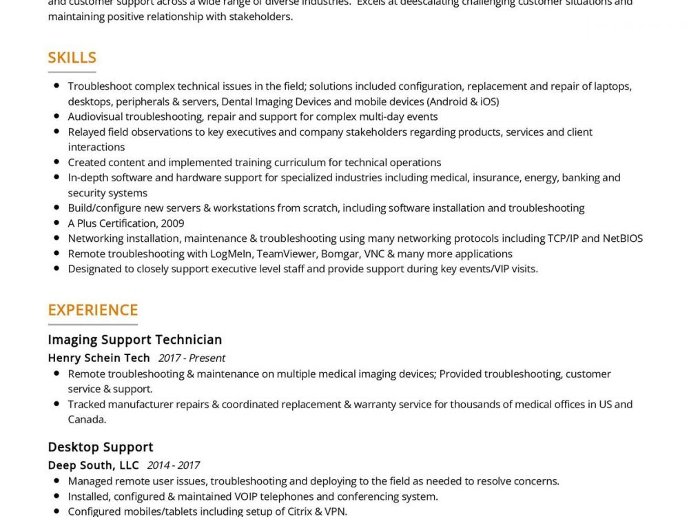 Technical Support CV Sample