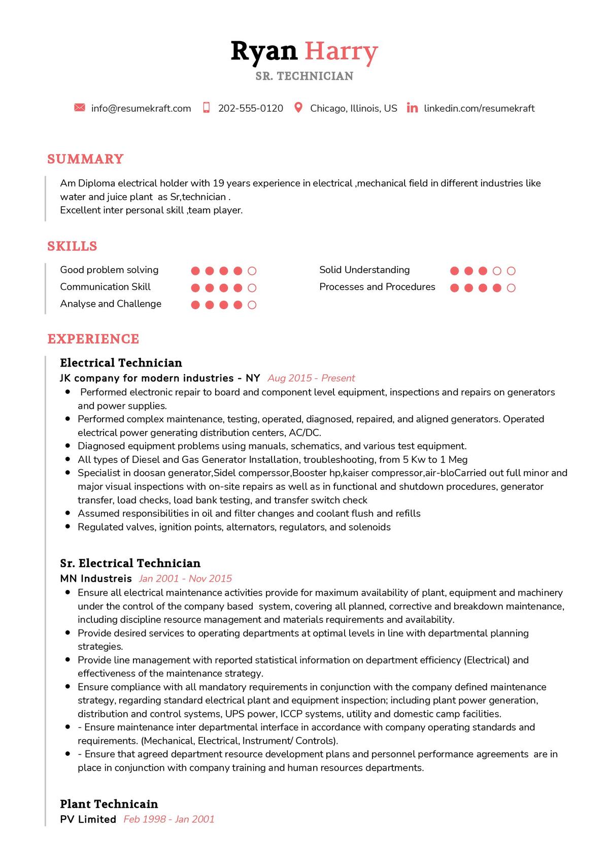 Technician Cv Example