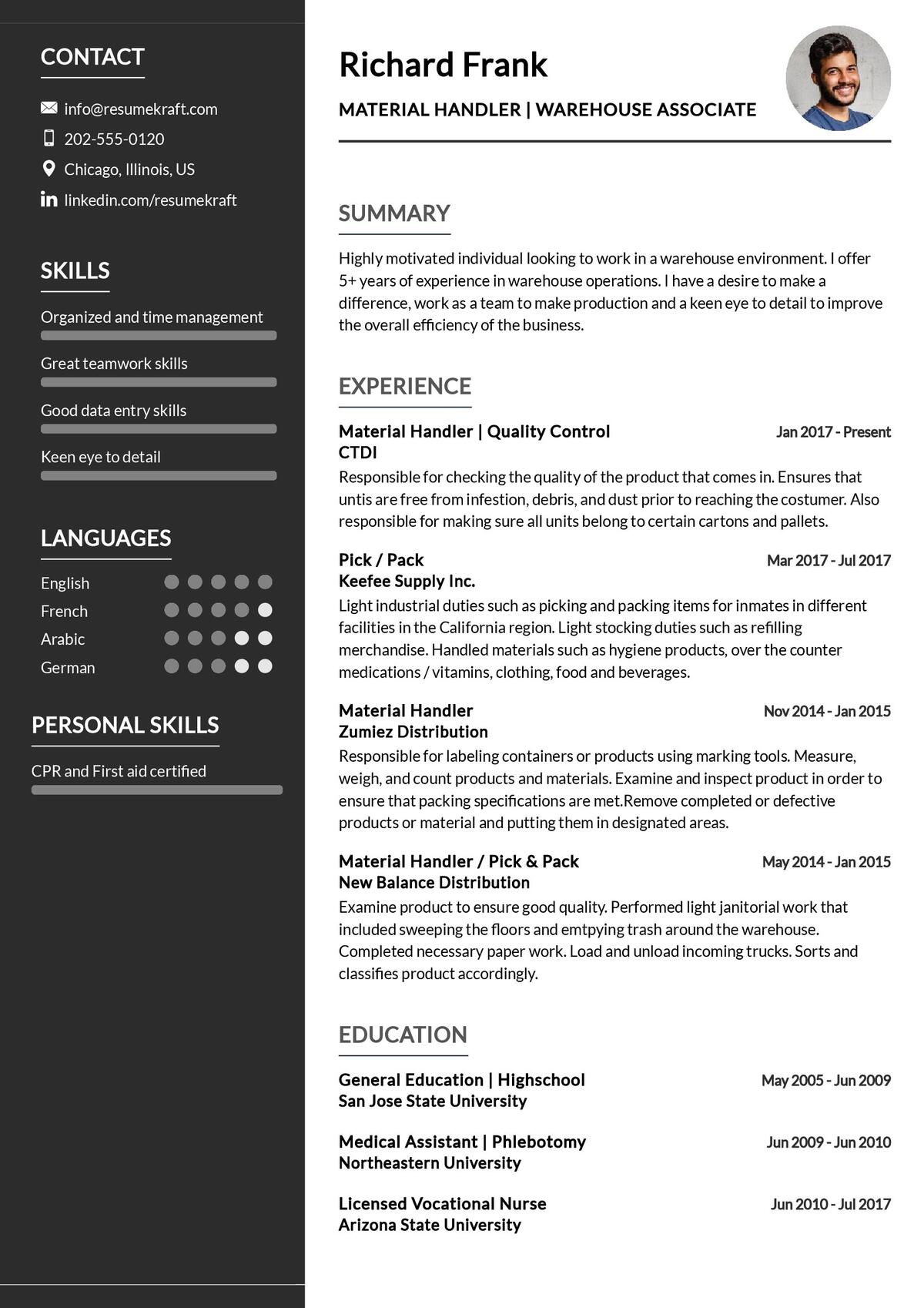 resume example for skills warehouse
