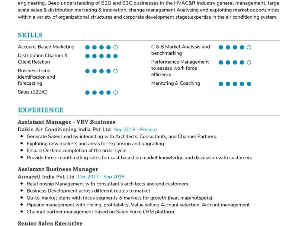 Assistant Manager Sales CV Sample