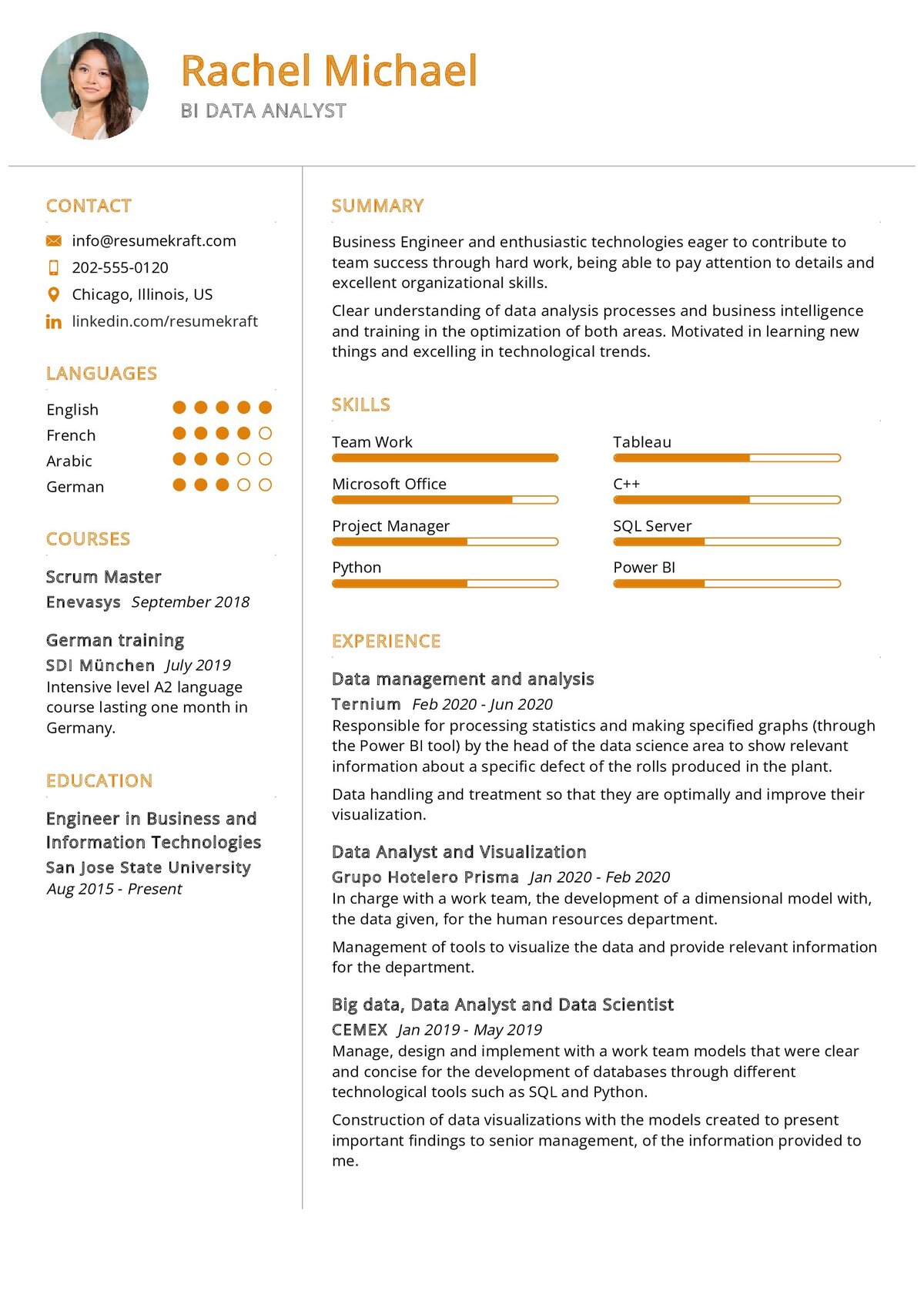 resume templates for power bi developer