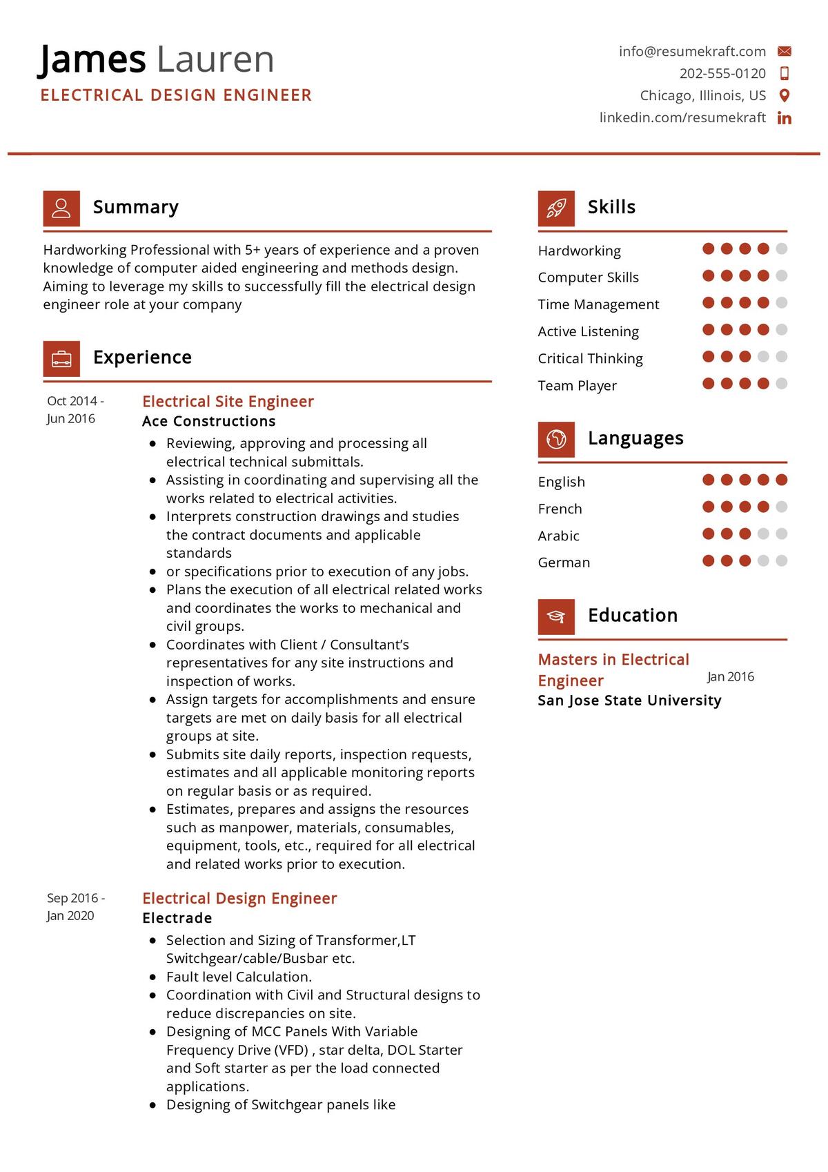 Electrical Design Engineer CV Sample in 2024 ResumeKraft