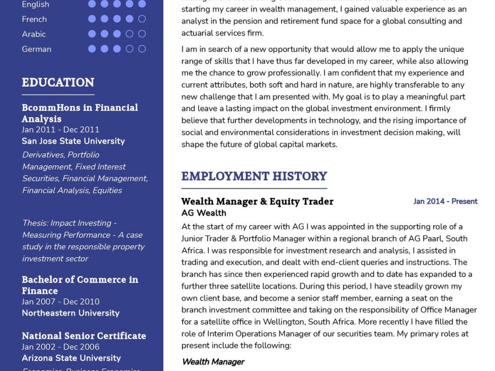 Finance Investment Resume Template