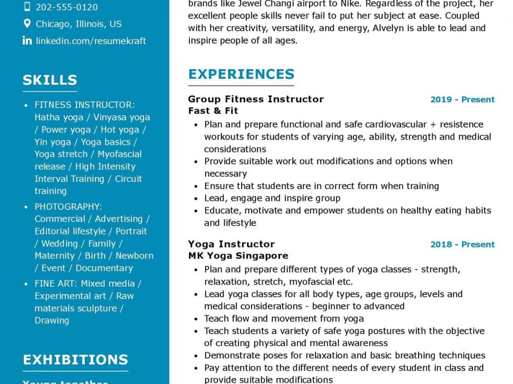 Fitness Instructor CV Example