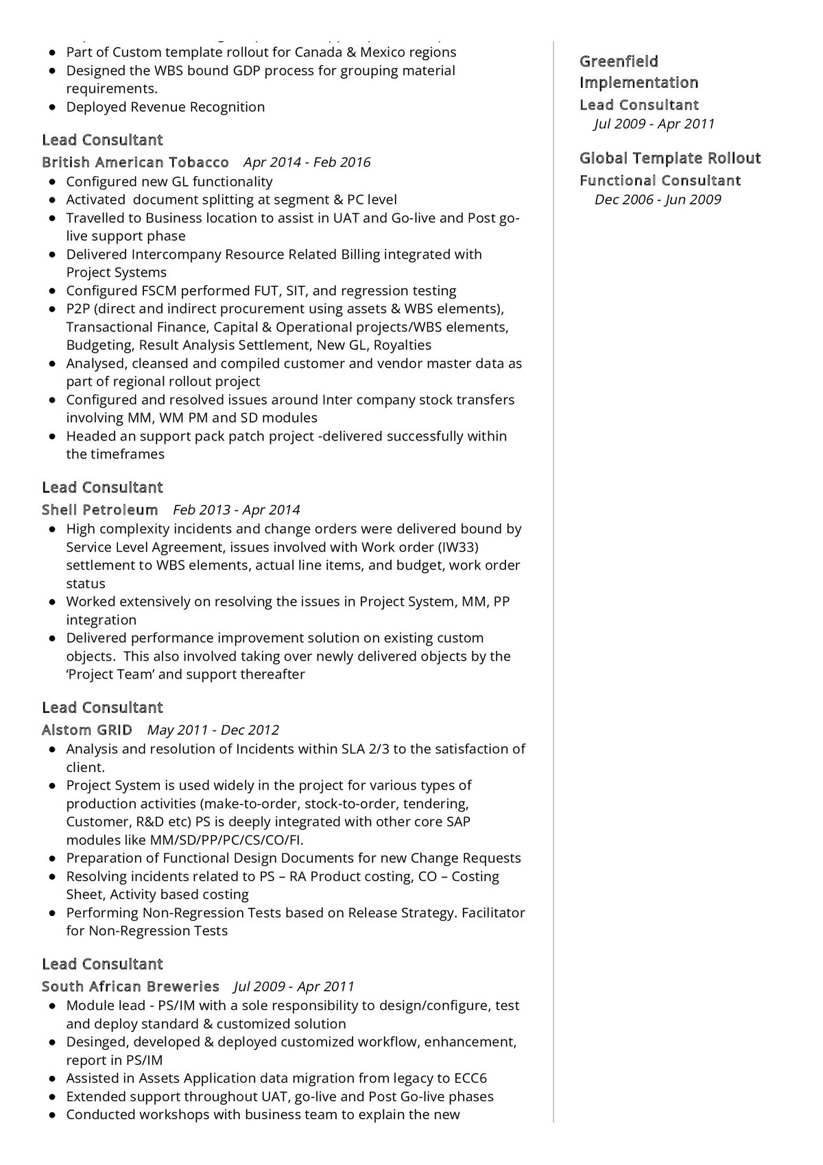 functional resume for consultant