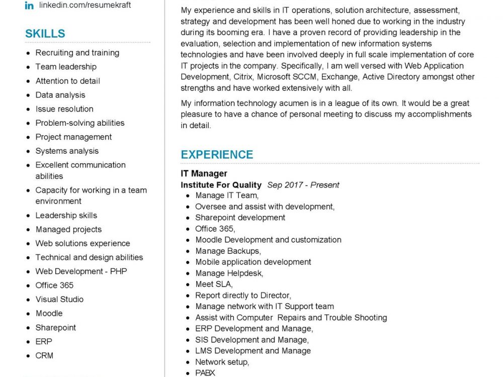IT Manager Resume Template