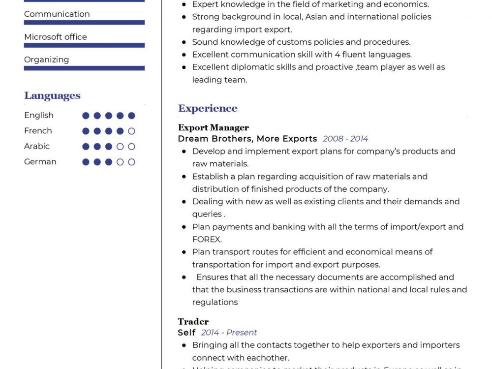 Import Export Trader CV Sample