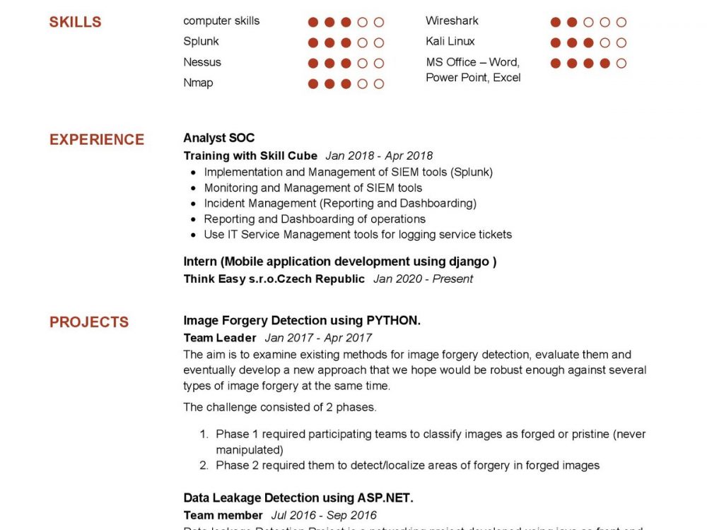 Intern Mobile application development Resume
