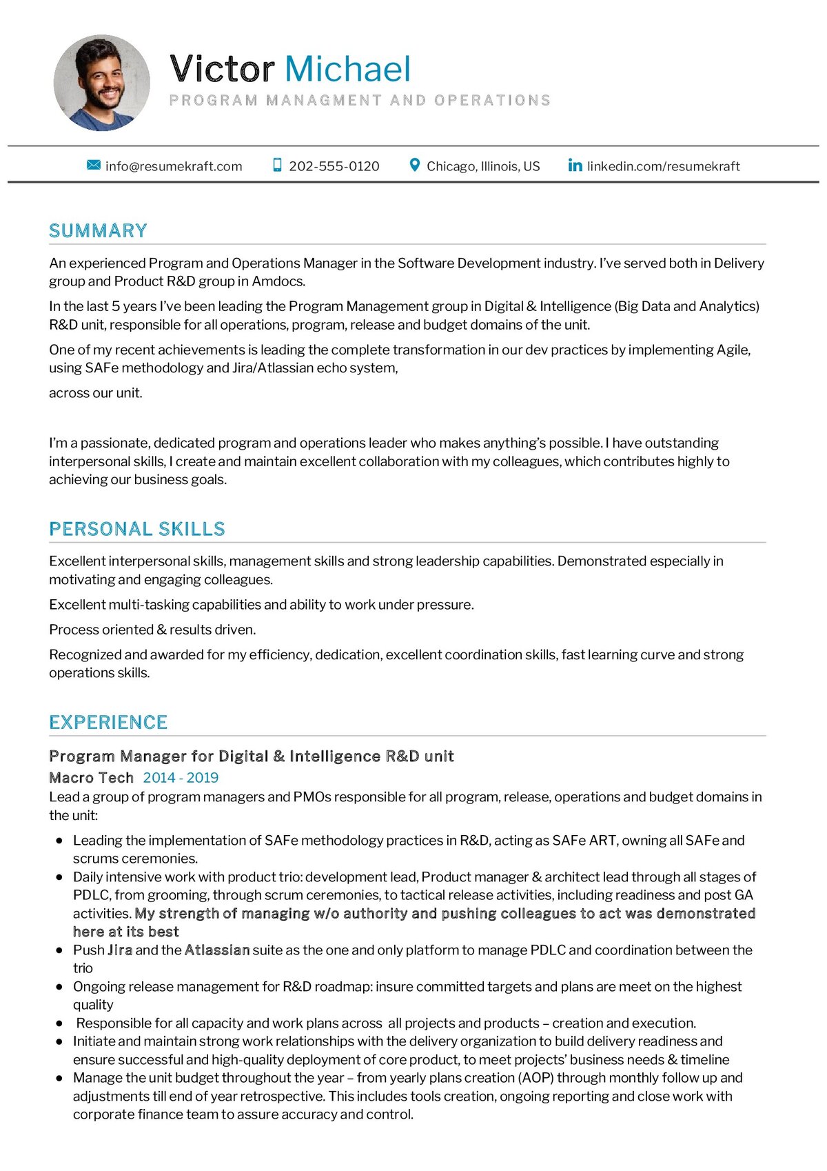 Program Management and Operations Resume Template
