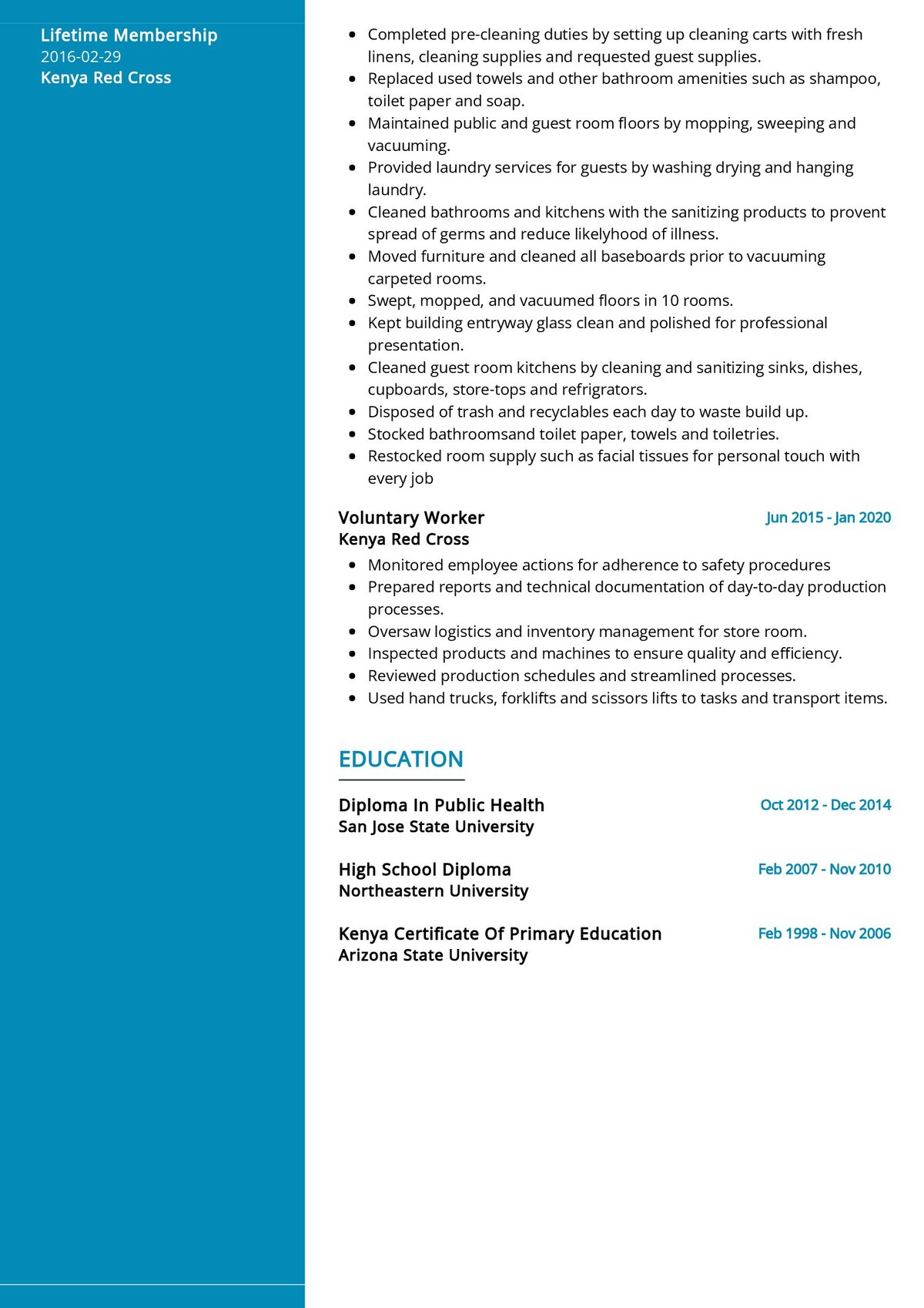 sample resume objectives for public health