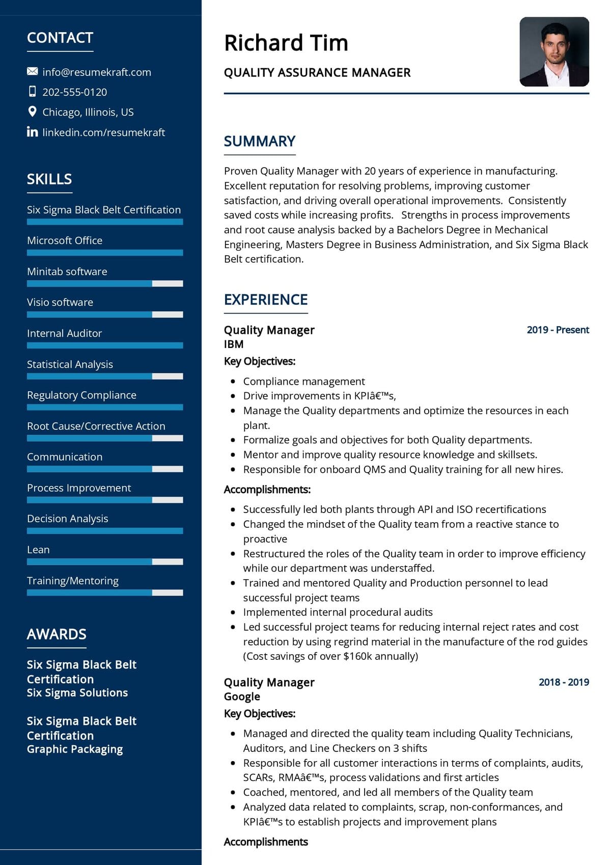 resume examples for quality assurance manager