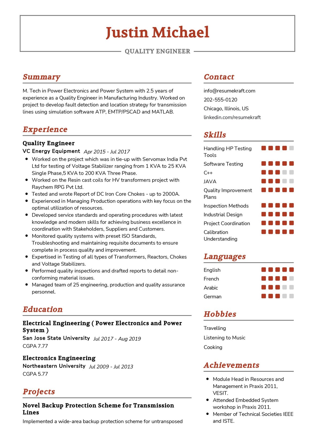 resume format quality engineer