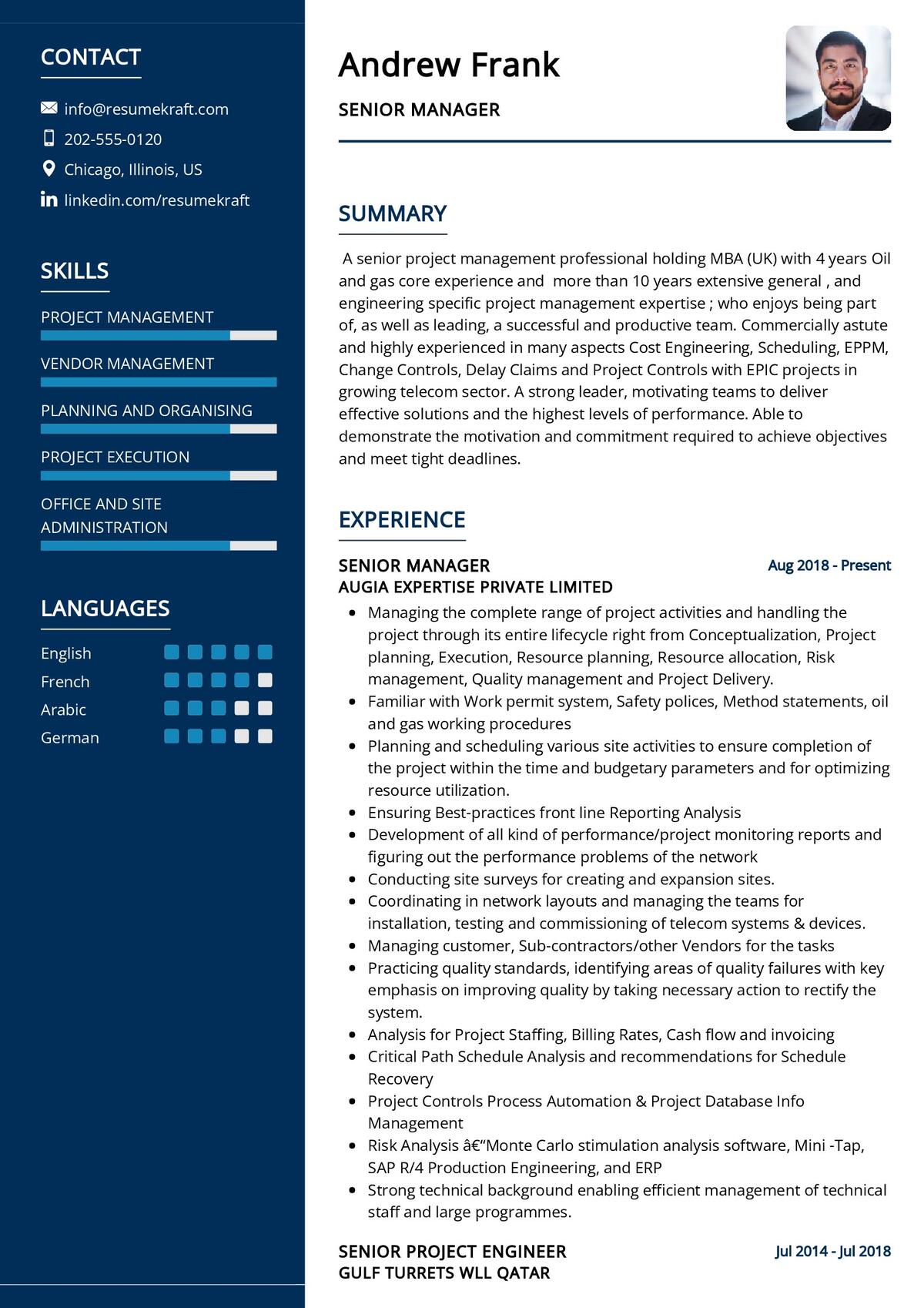 one page resume template for senior management