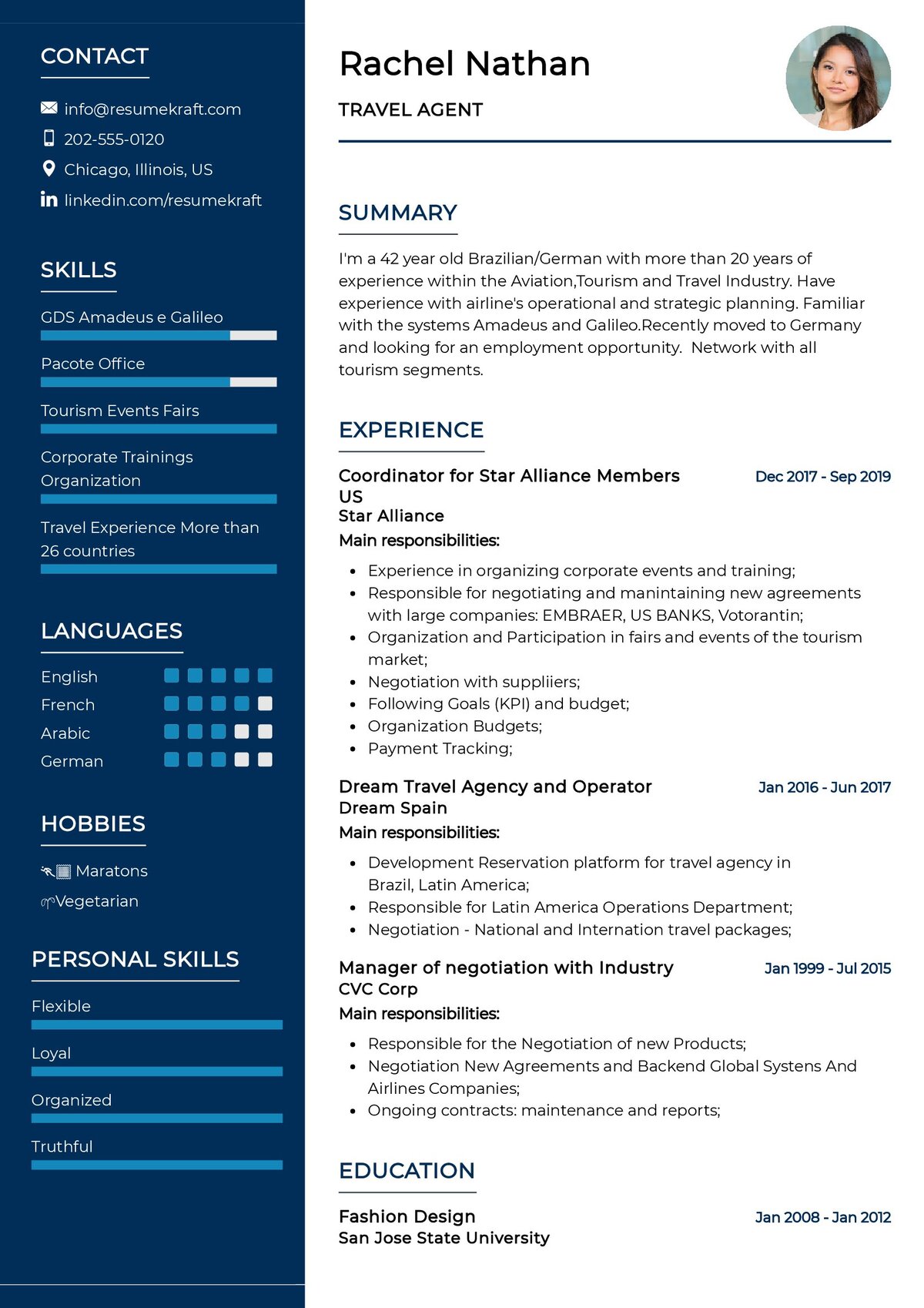 resume for travel agent template