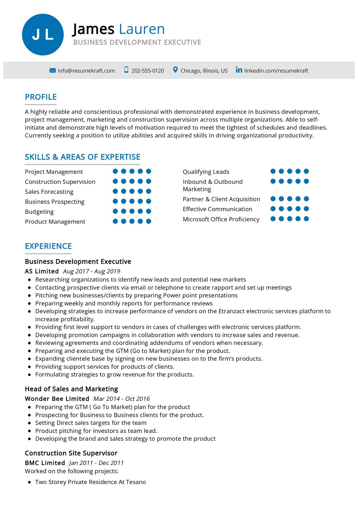 business development executive job description for resume