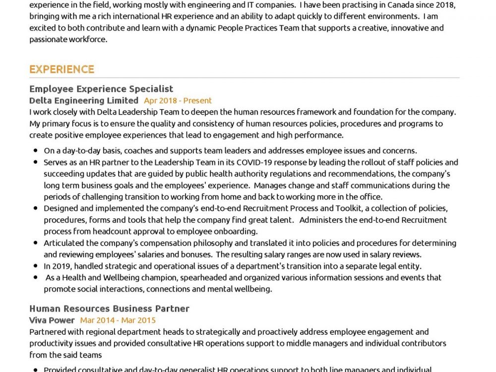 Certified Human Resources Professional Resume Sample