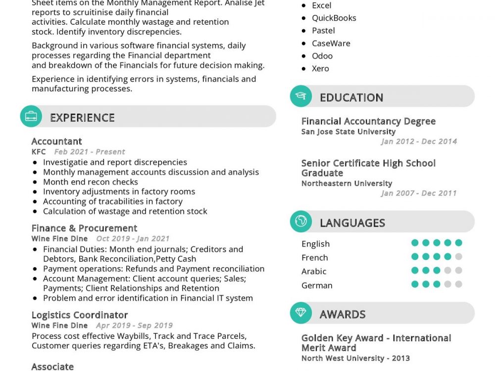 Commercial Financial Analyst Resume Template