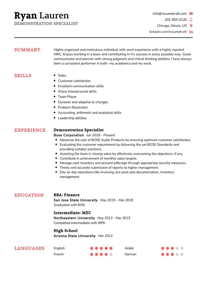 900+ Professional Resume Samples for 2022 | ResumeKraft