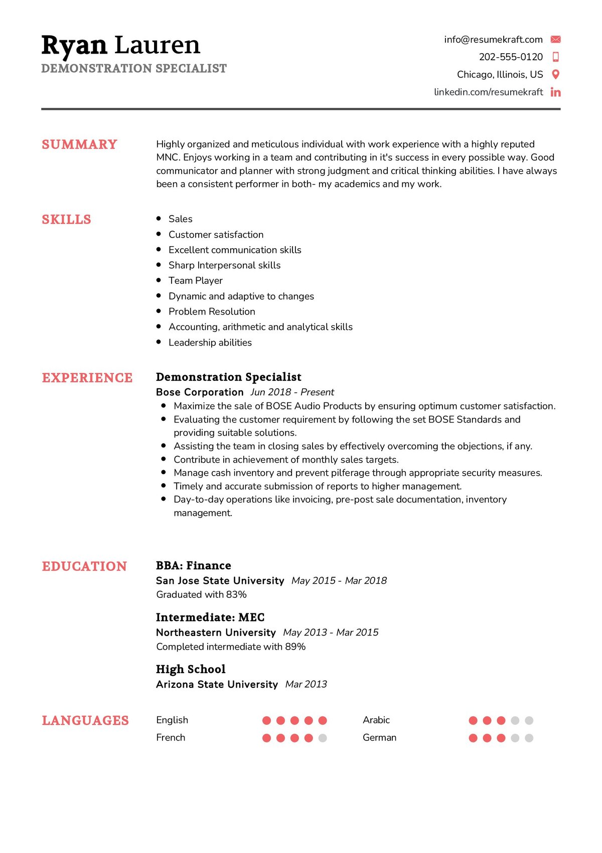 Demonstration Specialist Resume Sample in 2024 - ResumeKraft