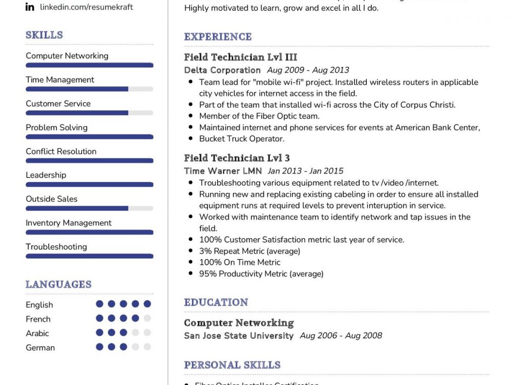 Field Technician Resume Template In 2024 ResumeKraft