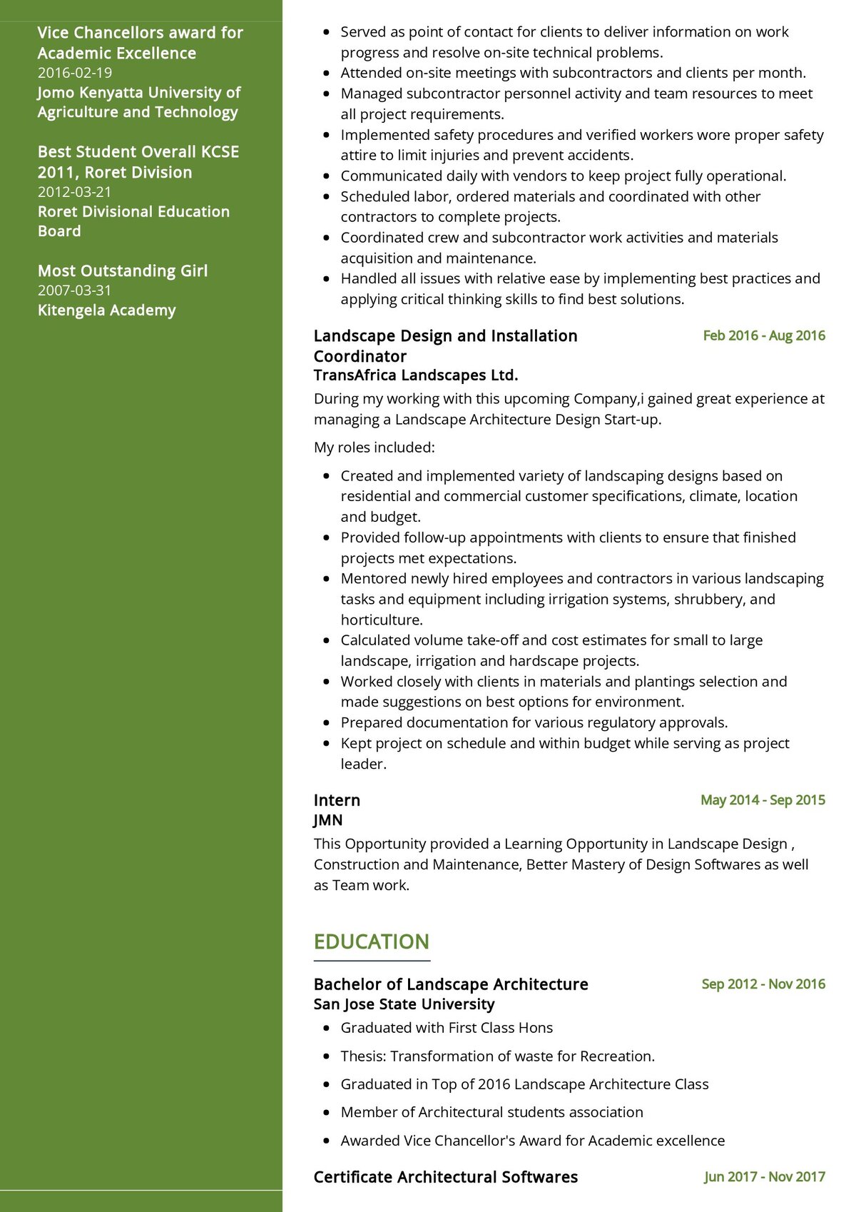resume summary examples for landscaping