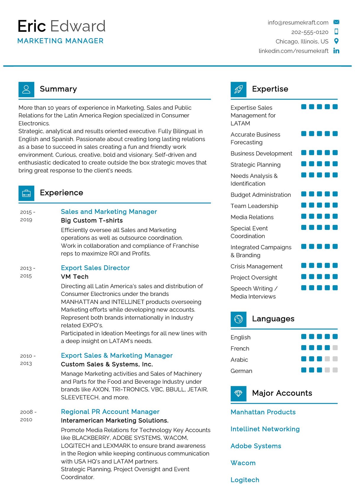 best resume format for marketing manager