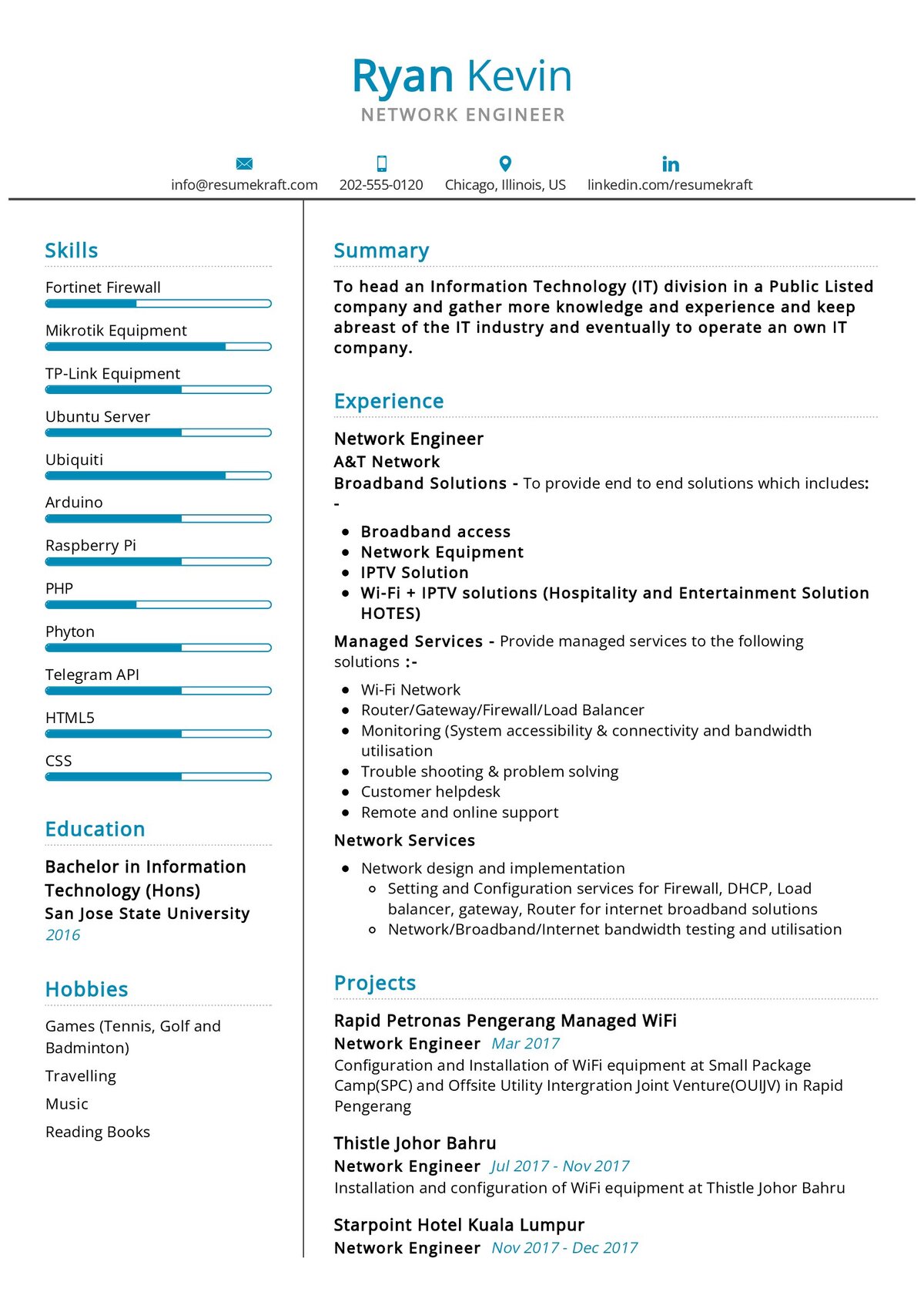 resume format for networking support engineer