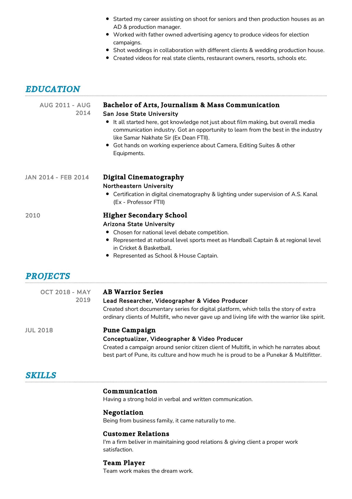 photography cv personal statement