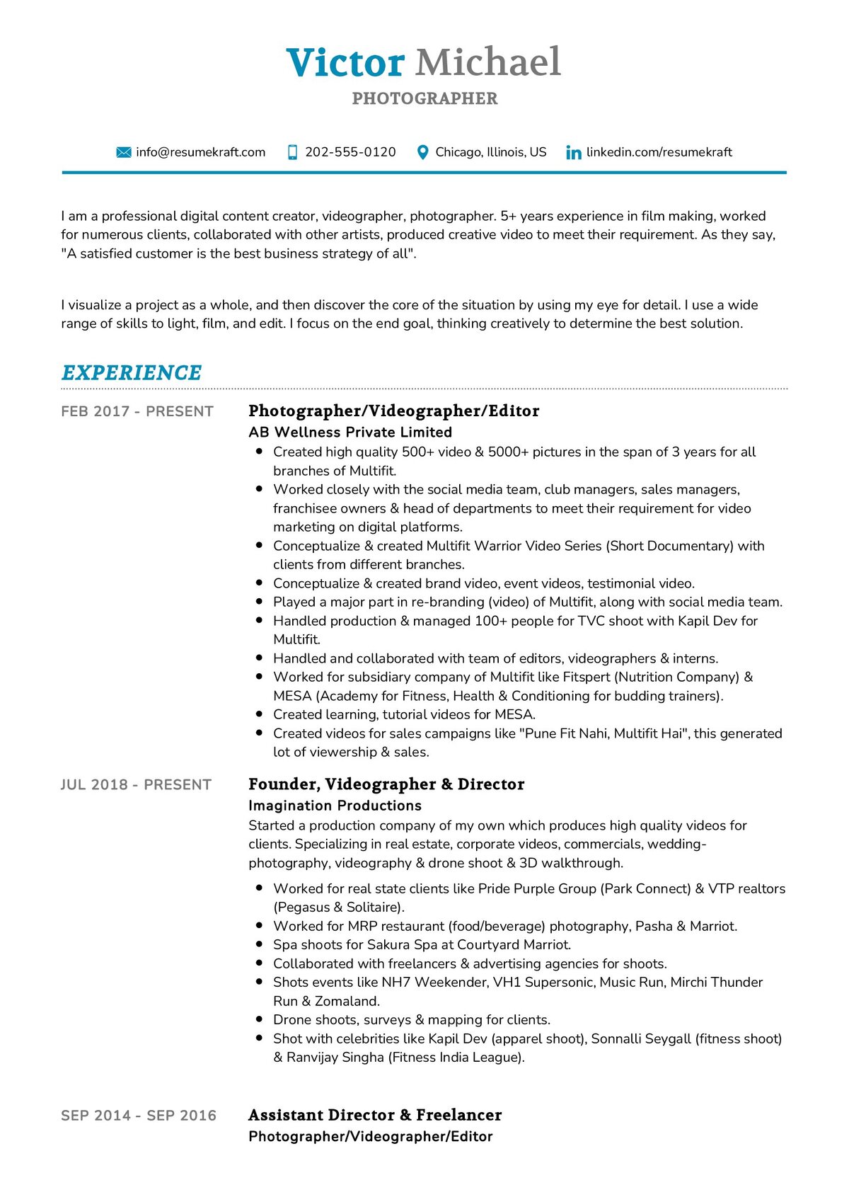 Photographer Resume Sample In 2024 ResumeKraft