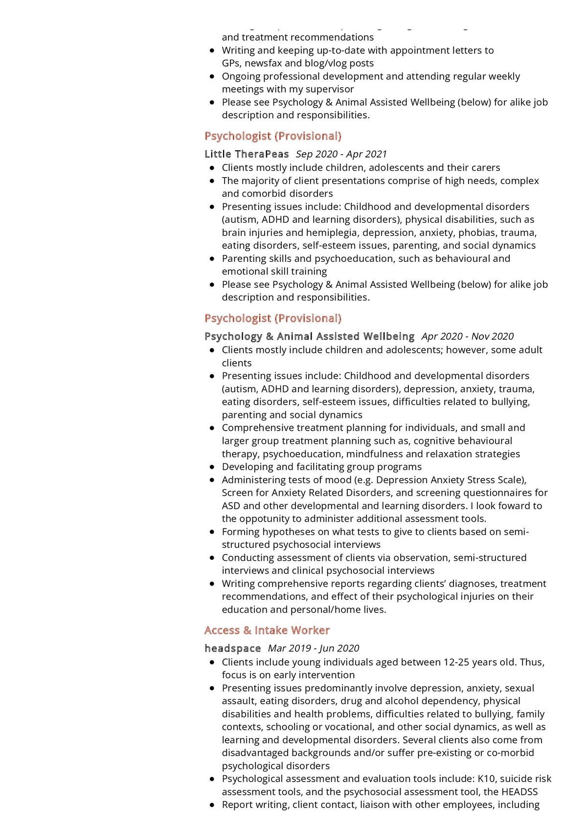 objective resume for psychology