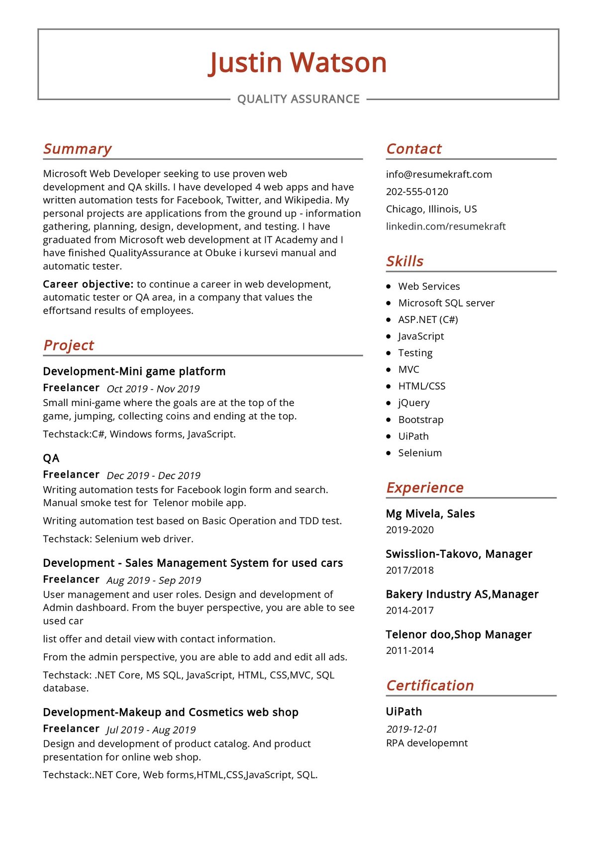 resume examples quality assurance