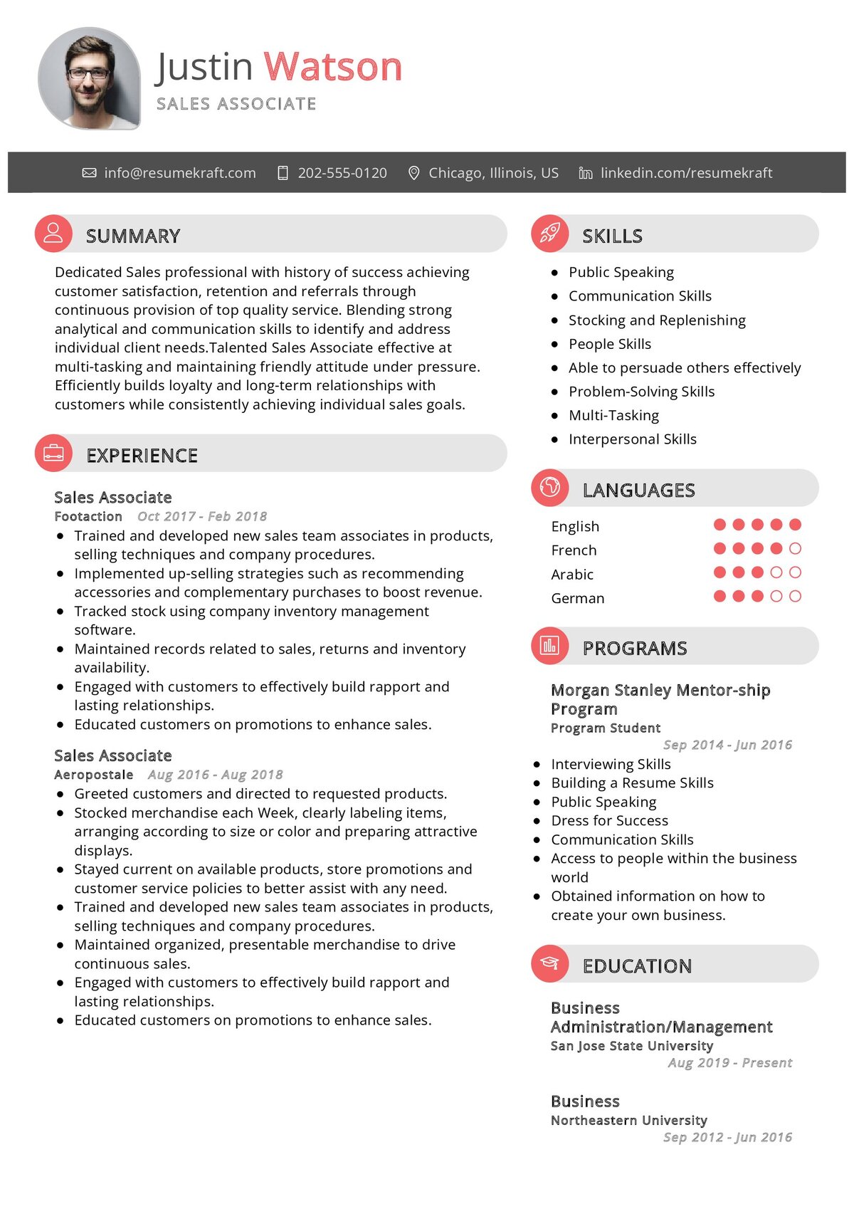resume examples for sales associate