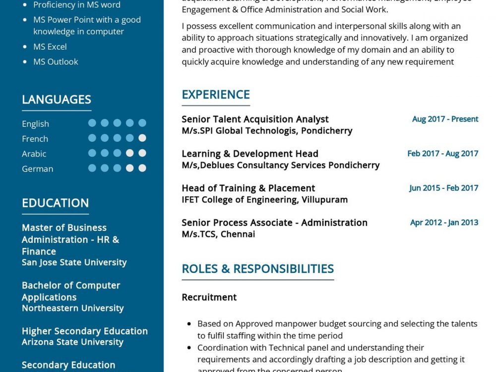 Senior Talent Acquisition Analyst Resume Sample