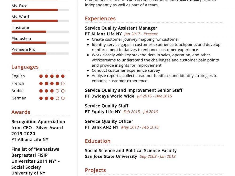 Service Quality Manager Resume Sample