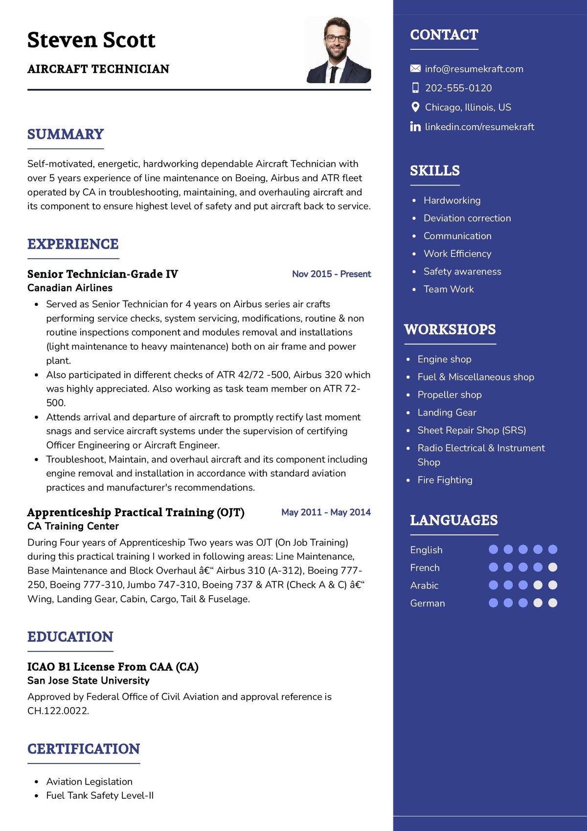 simple resume format for technician