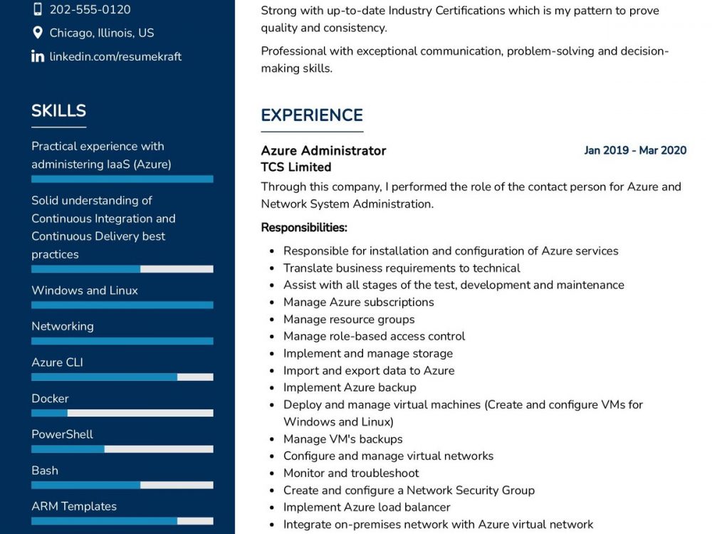 Azure Administrator Resume Example