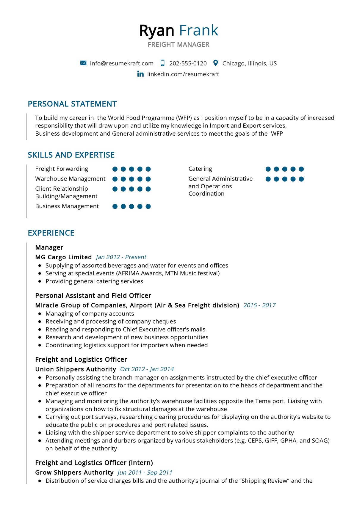 Freight Manager Resume Example