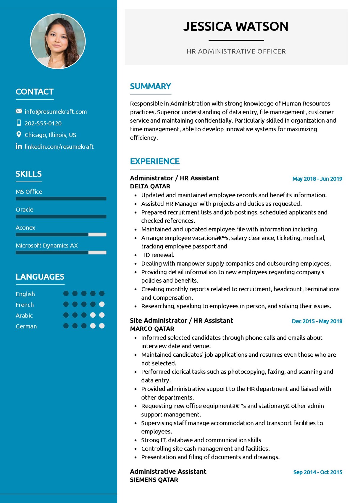 HR Administrative Officer Resume 