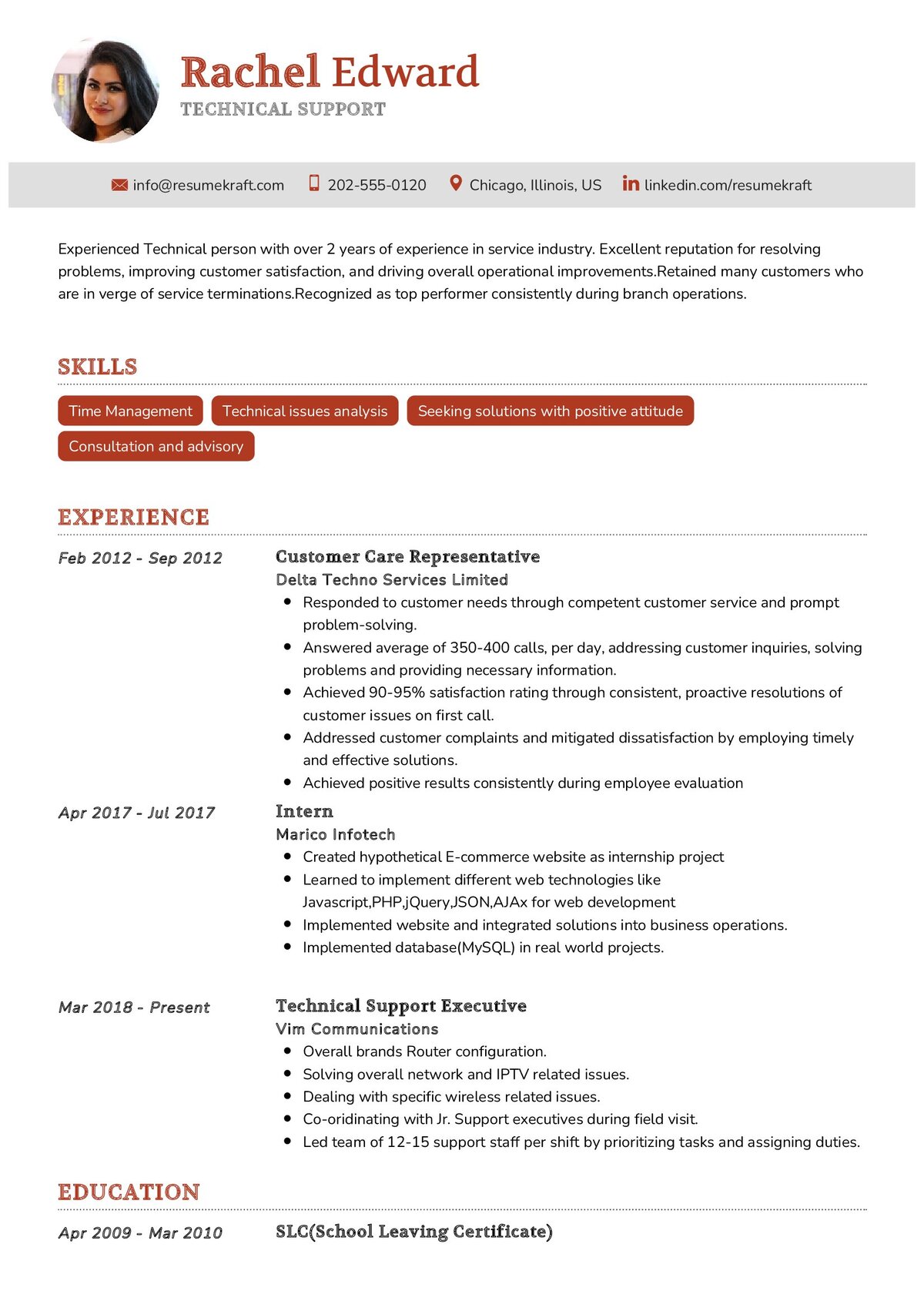 resume examples for it technical support