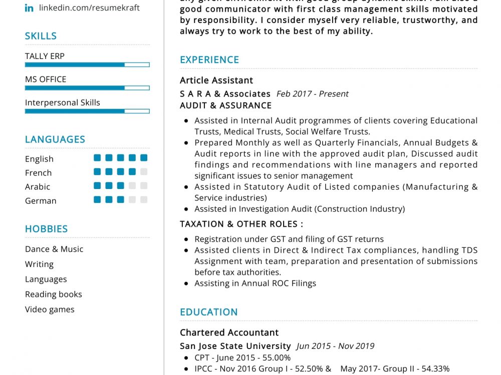 Chartered Accountant Resume Example