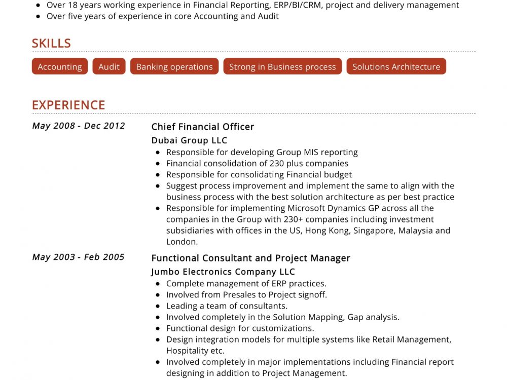 Chief Financial Officer Resume Sample
