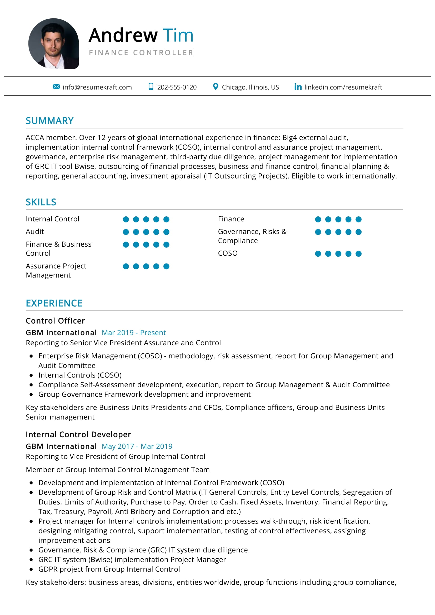 financial controller job description for resume